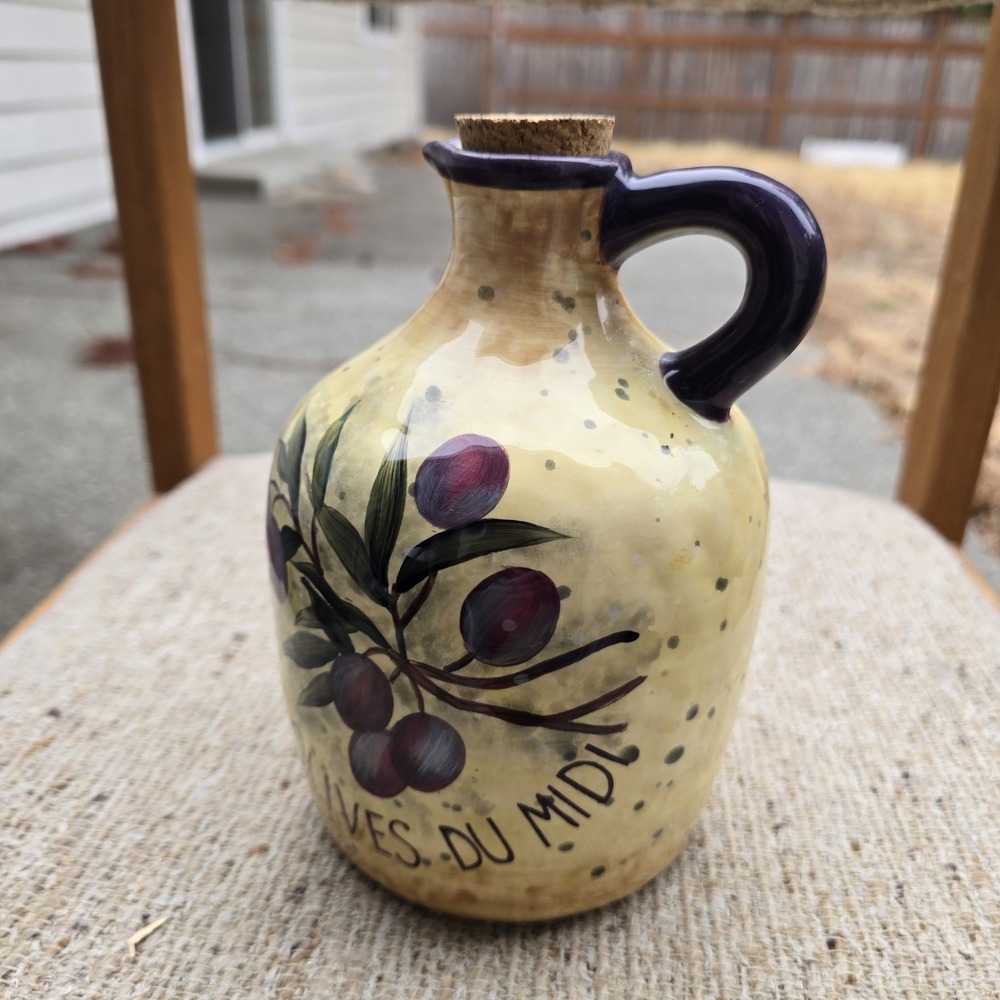 Olive Oil large Cruet, Hand painted Ceramic - Picture 2 of 4